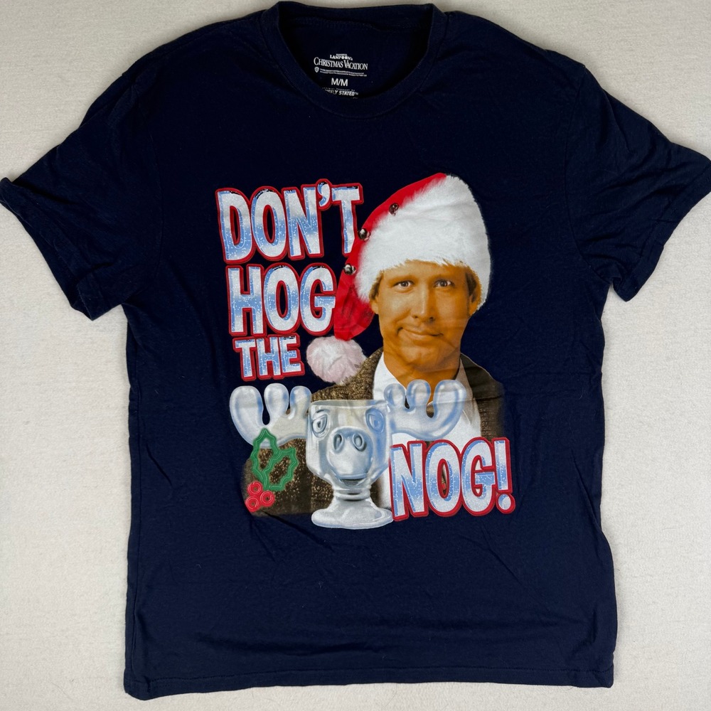 National Lampoon Christmas Vacation Dont Hog The Nog Clark Griswold Tee Navy M